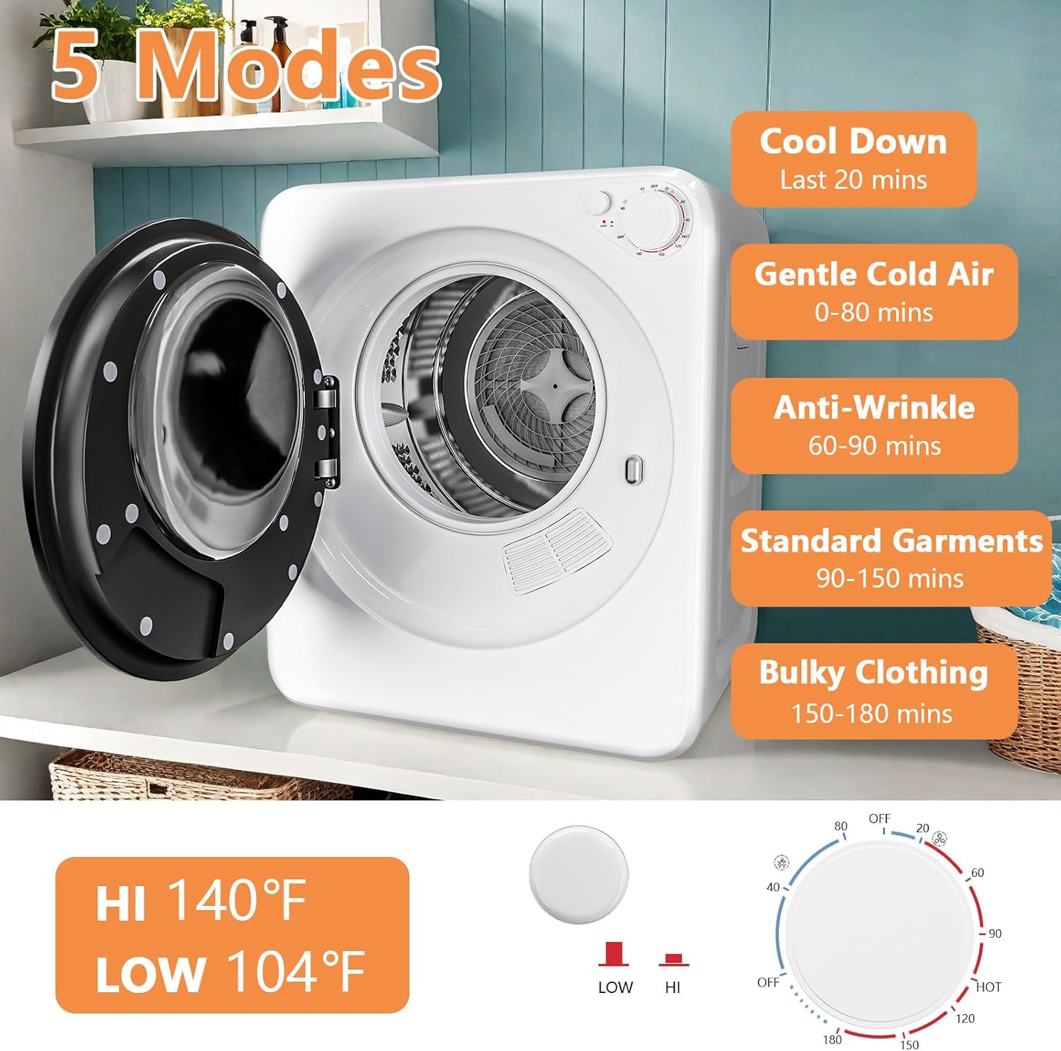 Portable 32Lbs Twin Tub Washer + 1.8 Cu.Ft Dryer Combo, 11Lbs Washing & 7Lbs Spinning, 5 Modes Rotary Heating Dryer, Stainless Steel Drum, Washer and Dryer Combo Set for Apartment, Dorm, RV