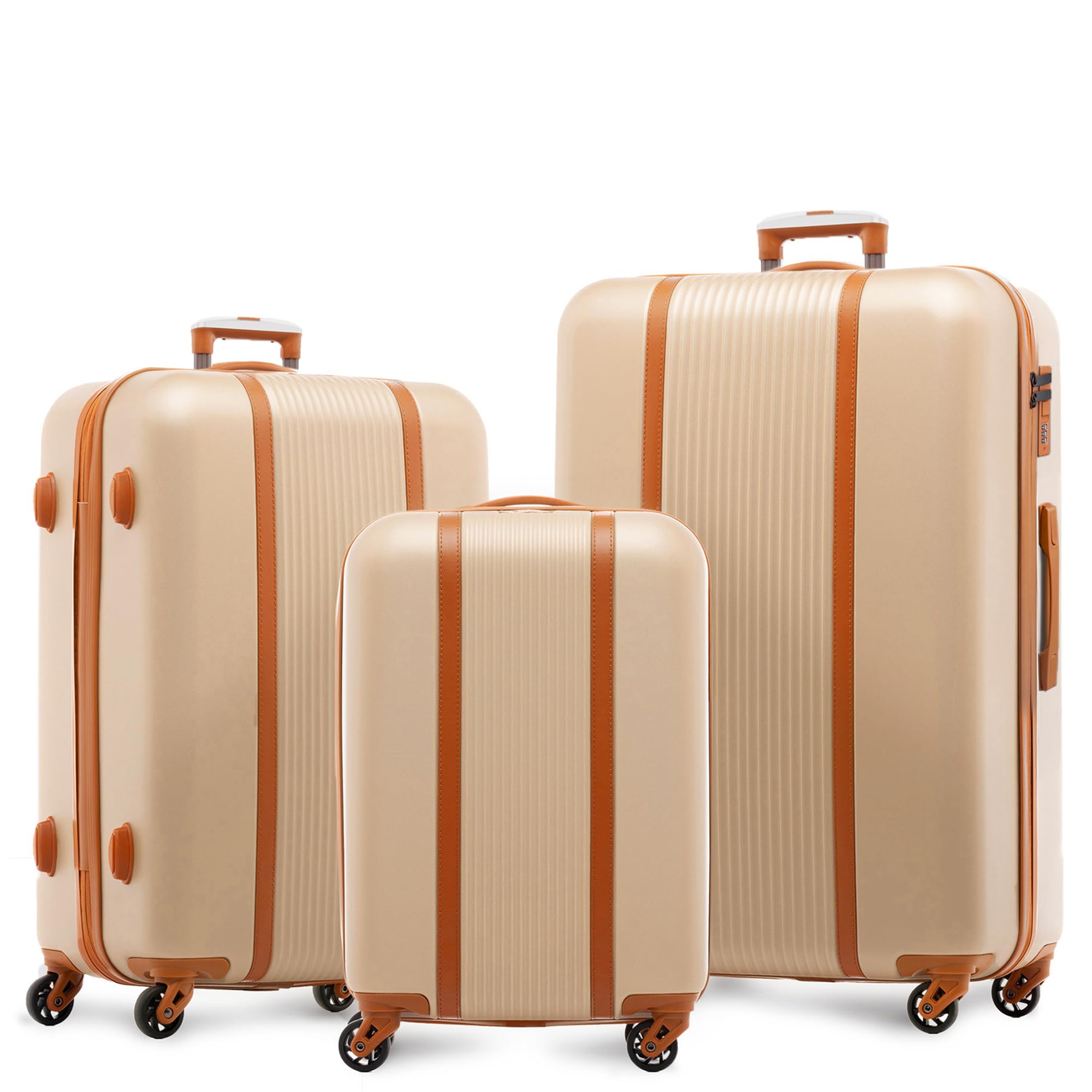 FERGÉ Kofferset 3 teilig Hartschale Milano Reisekoffer Trolley-Set (Handgepäck, L, XL) 3er Set Hartschalenkoffer Roll-Koffer 4 Rollen 100% ABS Champagner