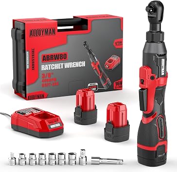 Alloyman Cordless Ratchet Wrench, 3/8" 16V Brushless 65 ft-lbs, 2 Batteries