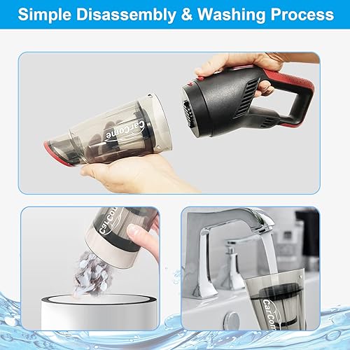 Miniatura 6 de CarCome Aspiradora de coche de alta potencia mejorada 2023, aspiradora portátil, aspiradora de automóvil húmeda y seca con cable de 10 pies,