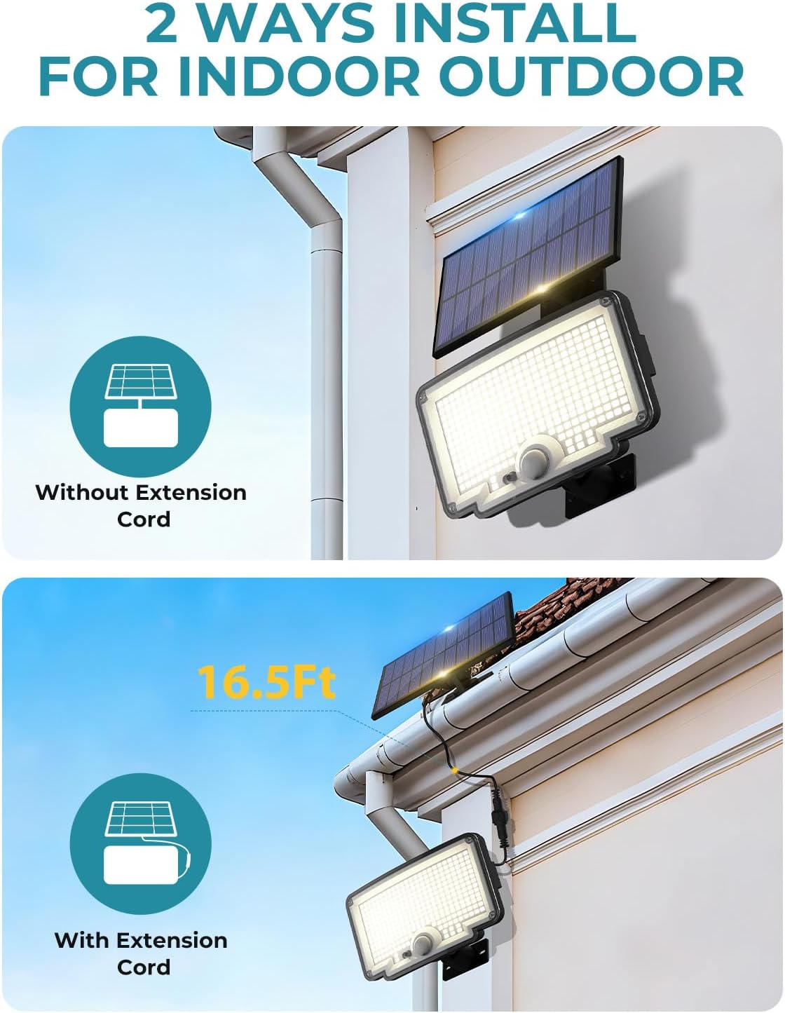 Solar Motion Lights Outdoor, [314LEDs/3Modes] Split Solar Lights Outside with Remote Control, Waterproof IP65, Dusk to Dawn, Solar Powered Security Light for Yard Wall Patio Indoor Garage, 2 Pack