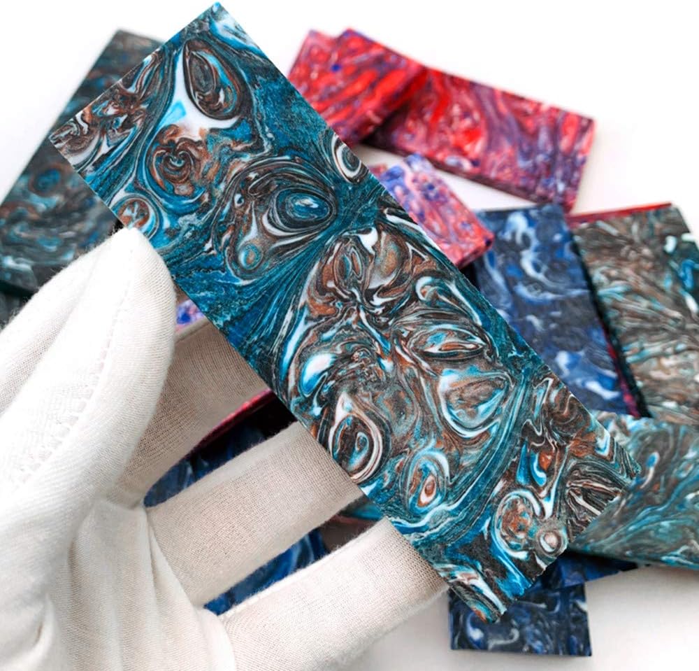 1 Pair Knife Handle Scales Colorful Resin Handles Slabs Knives Custom DIY Material Tools for Blank Blades Jewelry Making (120X40X30MM,A)