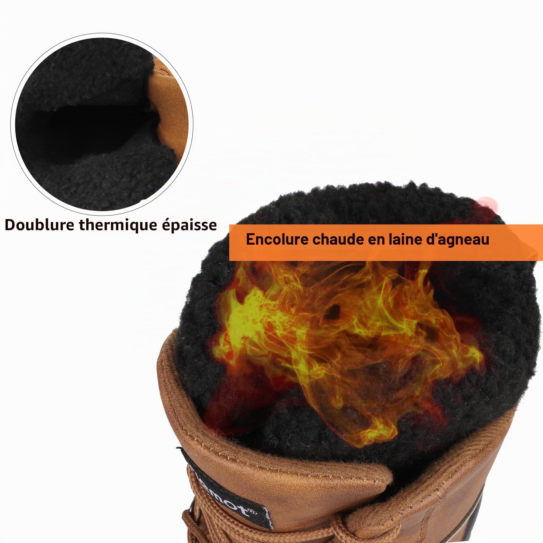 riemot Bottes de Neige Femme Hommes Confortable Chaussures de Hiver avec Fourrure Antidérapant Chaude Cuir Neige Bottines Impermeabilisant Chaussure Randonnée Boots de Trekking Outdoor,Marron,EU 45
