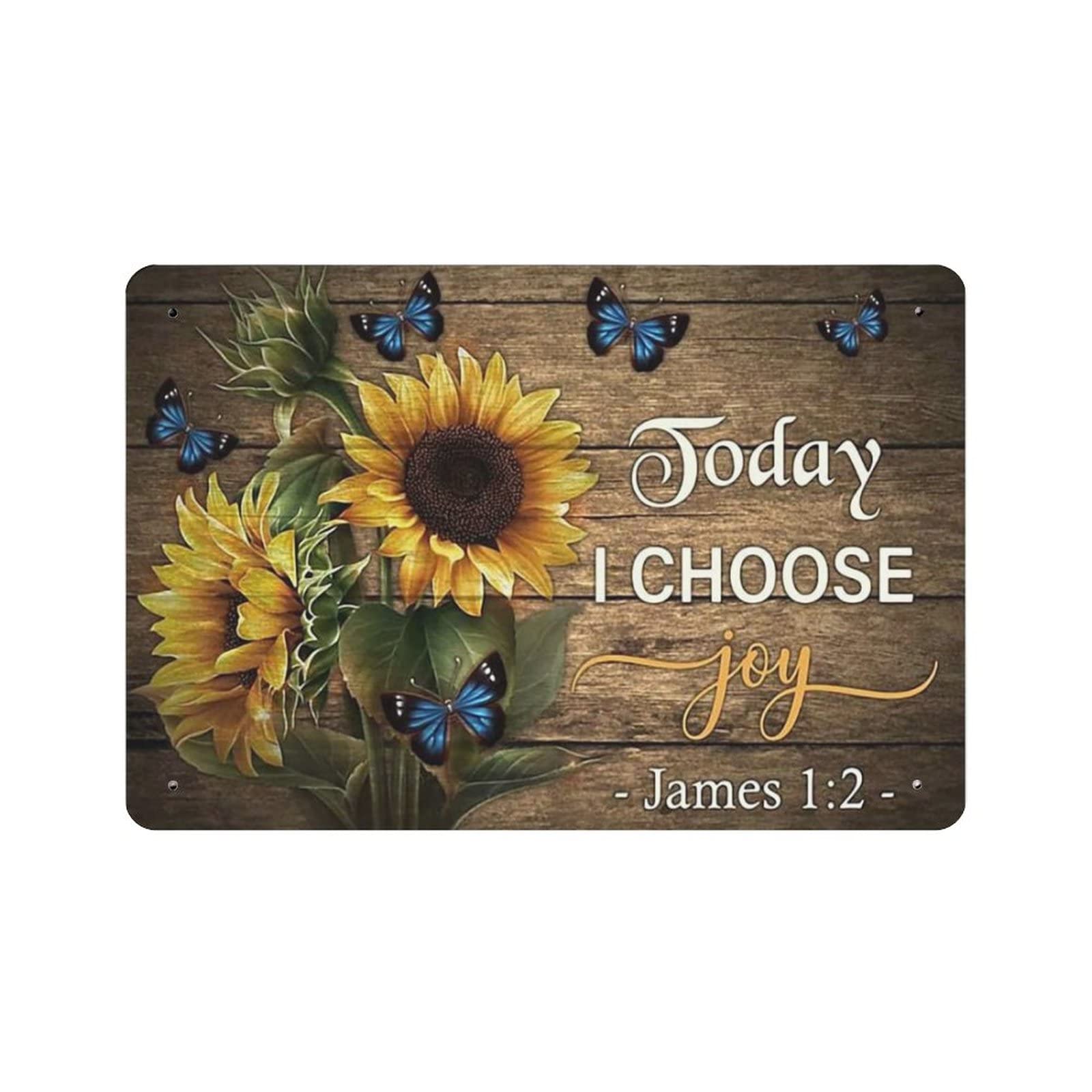 AOOEDM Sunflower And Butterfly Today I Choose Joy Vintage Metal Tin Sign for Home Coffee Shop Office Wall Art Metal Poster Garage Decor Man Cave Sign Inspirational Quote Wall Decor