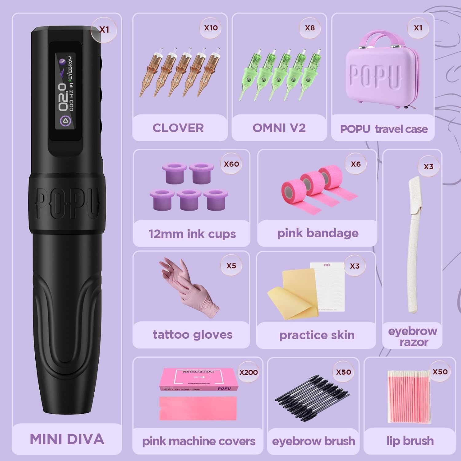 Eyebrow Microblading Tattoo Gun Kit 3.0mm Stroke Professional Tattoo Machine with OLED Display 800mAh Battery for Nano Hairstrokes Smp Mixed with 18Pcs PMU Needles for Artists (Black)