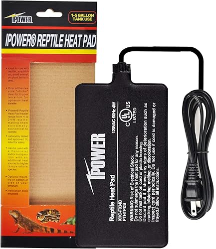 iPower Almohadilla de calor para reptiles de 4 W, calentador de terrario para tortugas, lagartos, ranas y otros animales pequeños, 4 x 7 pulgadas