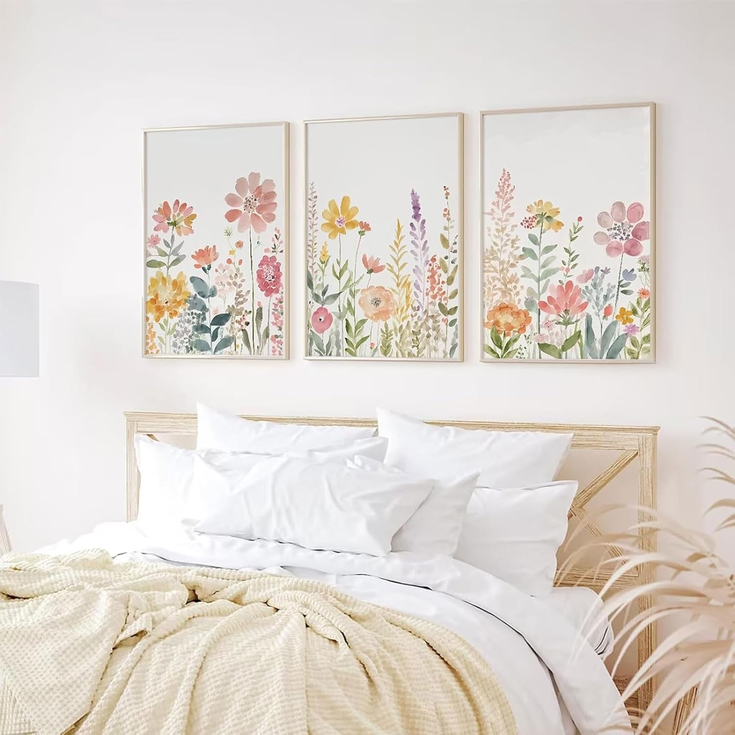 3Pcs Wildflower watercolor Bouquet Canvas Wall Art Boho Nursery Botanical Floral Wall Decor Pictures Forest Flower Posters Prints for Living Room Classroom Bedroom Decoration Unframed