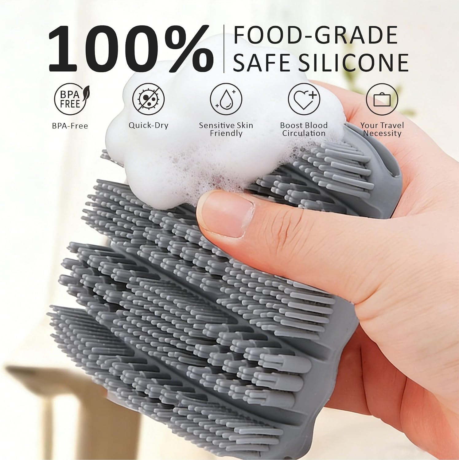 Silicone Body Scrubber,Body Brush in Shower,Super Exfoliating Body Brush with Non-Slip Strap-Effective Showering Exfoliation and Gentle Massage for Men Wome,Lathers Well Brush (Pink+Gray)