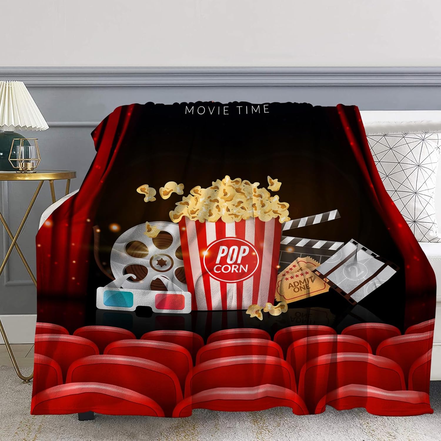 Levens Cinema Movie Blanket Gifts for Movie Lovers Women Girls, 50"x60" Popcorn Cinema Film Clapboard Print Movie Theme Blanket Decor for Home Living Room Lightweight Soft Flannel Throw Blankets - Image 5