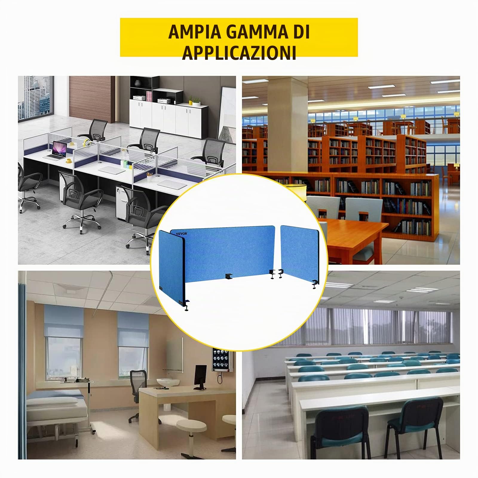 VEVOR Pannelli Fonoassorbenti, 60'' 3 Pannelli Isolamento Acustico, Pannello Divisorio da Scrivania in Fibra di Poliestere, Blu Navy, Divisorio Acustico da Scrivania, per Uffici, Sale Conferenze