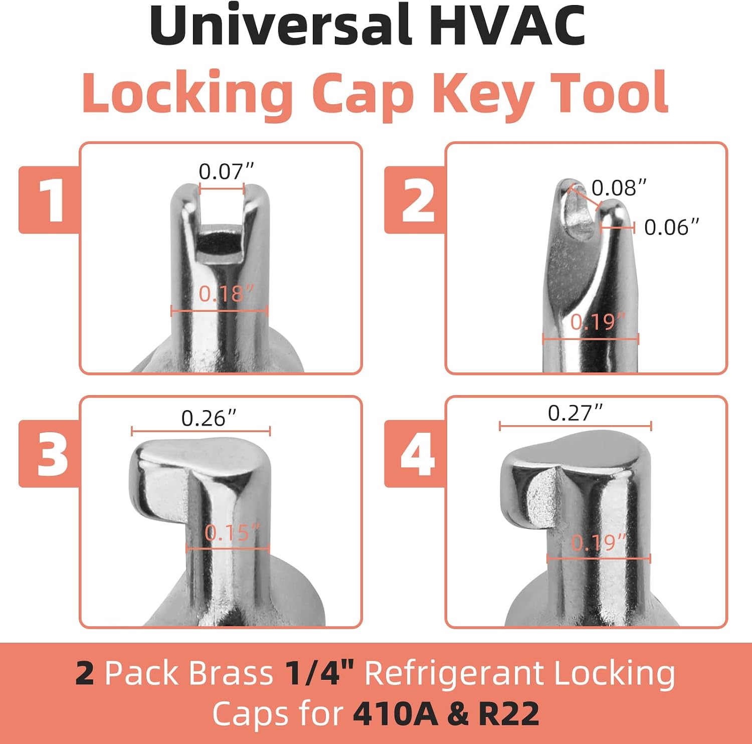 HVAC Locking Cap Key Tool with 2 Pack Pink Brass 1/4 Inch Locking Caps