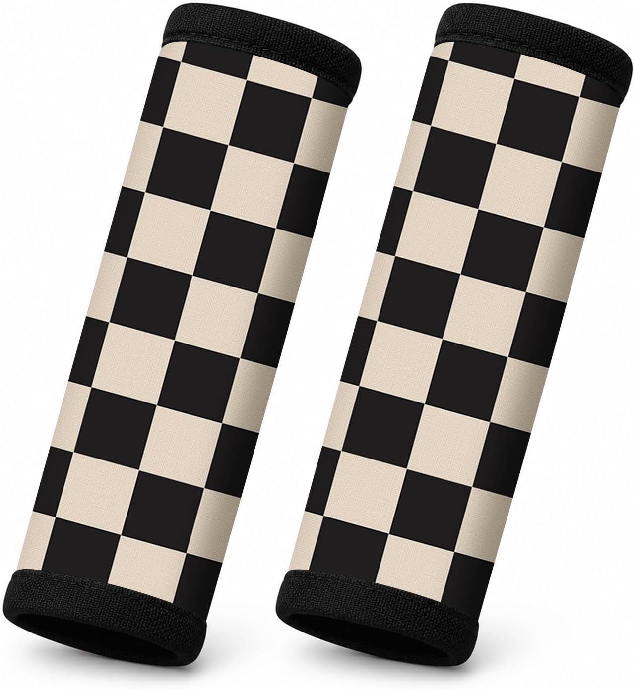Neoprene Luggage Handle Straps, Vibrant Pattern Suitcase Grip Covers, Comfortable Multi-Purpose Wrap Padding, 2 Pack(Black Beige Plaid)