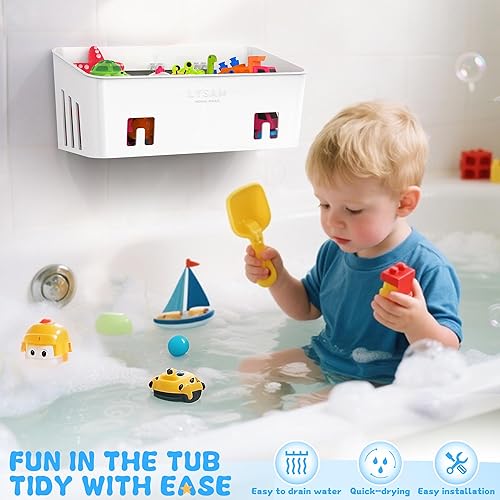 Miniatura 4 de Lysam Almacenamiento de juguetes de baño, 2 paquetes, soporte grande para juguetes de baño con 3 compartimentos, organizador de juguetes de bañera