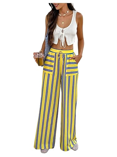 Milumia Women's Color Block Striped Wide Leg Pants High Waist