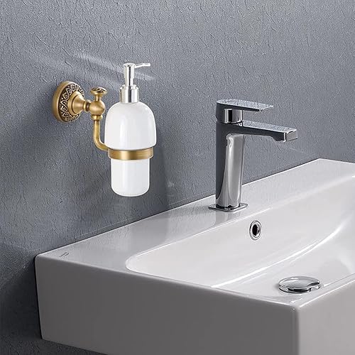 Miniatura 2 de Leyden Dispensador de jabón de latón antiguo, bomba de jabón de mano para montaje en pared, soporte de líquido para baño, botellas de loción, platos