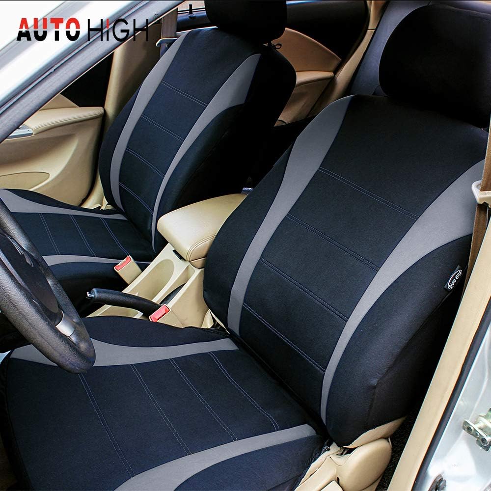 AUTO HIGH Car Seat Covers Full Set - Breathable Mesh Cloth Automotive Front and Back Seat Protect Covers - Fits Most Car Truck Van SUV, Gray & Black