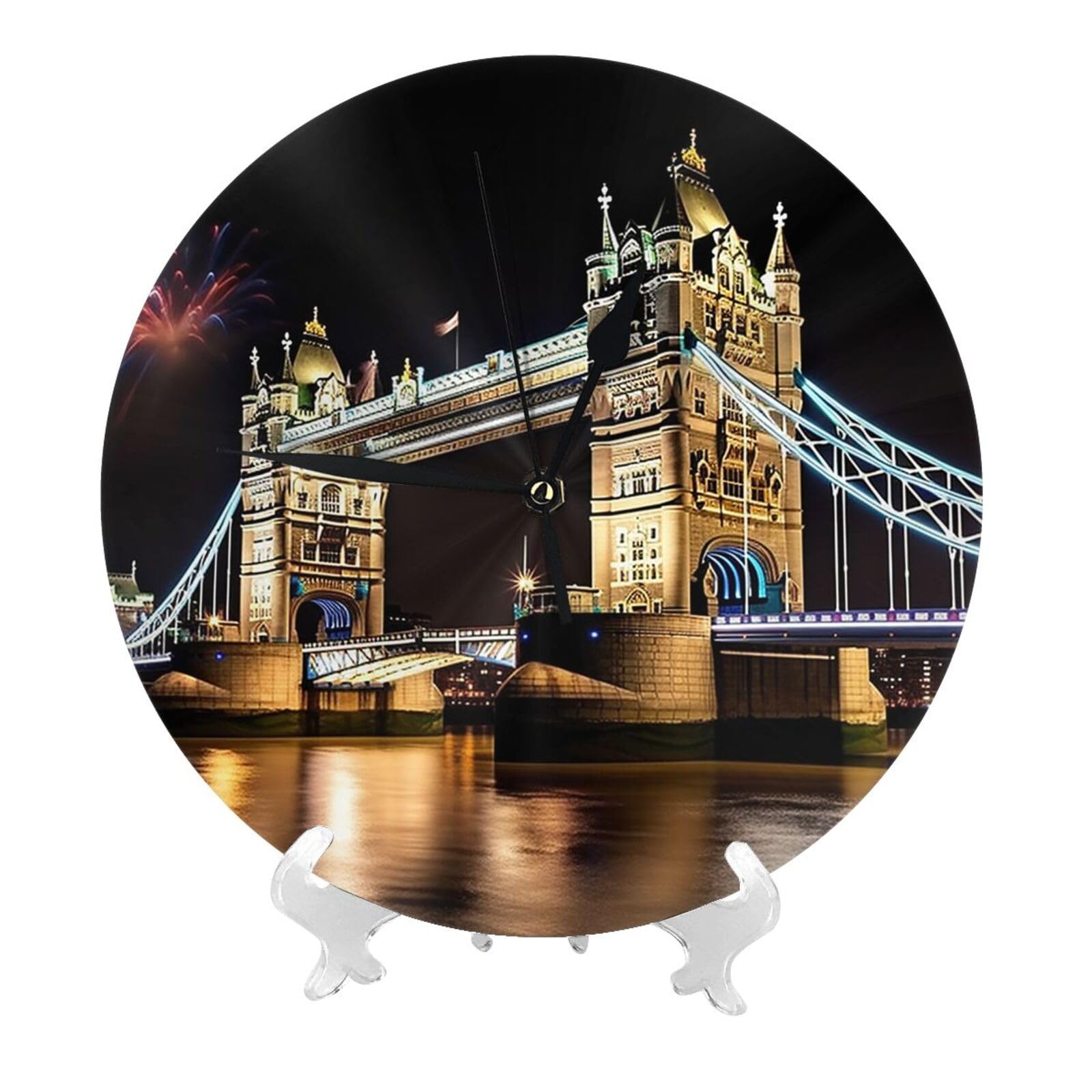 DWVTSLH Night London Tower Bridge Wall Clock 10 Inch Silent Non-Ticking Modern Clocks Battery Operated - Decorative Wall Clocks for Bedroom Living Room Kitchen Office Wall Decor Gift Idea