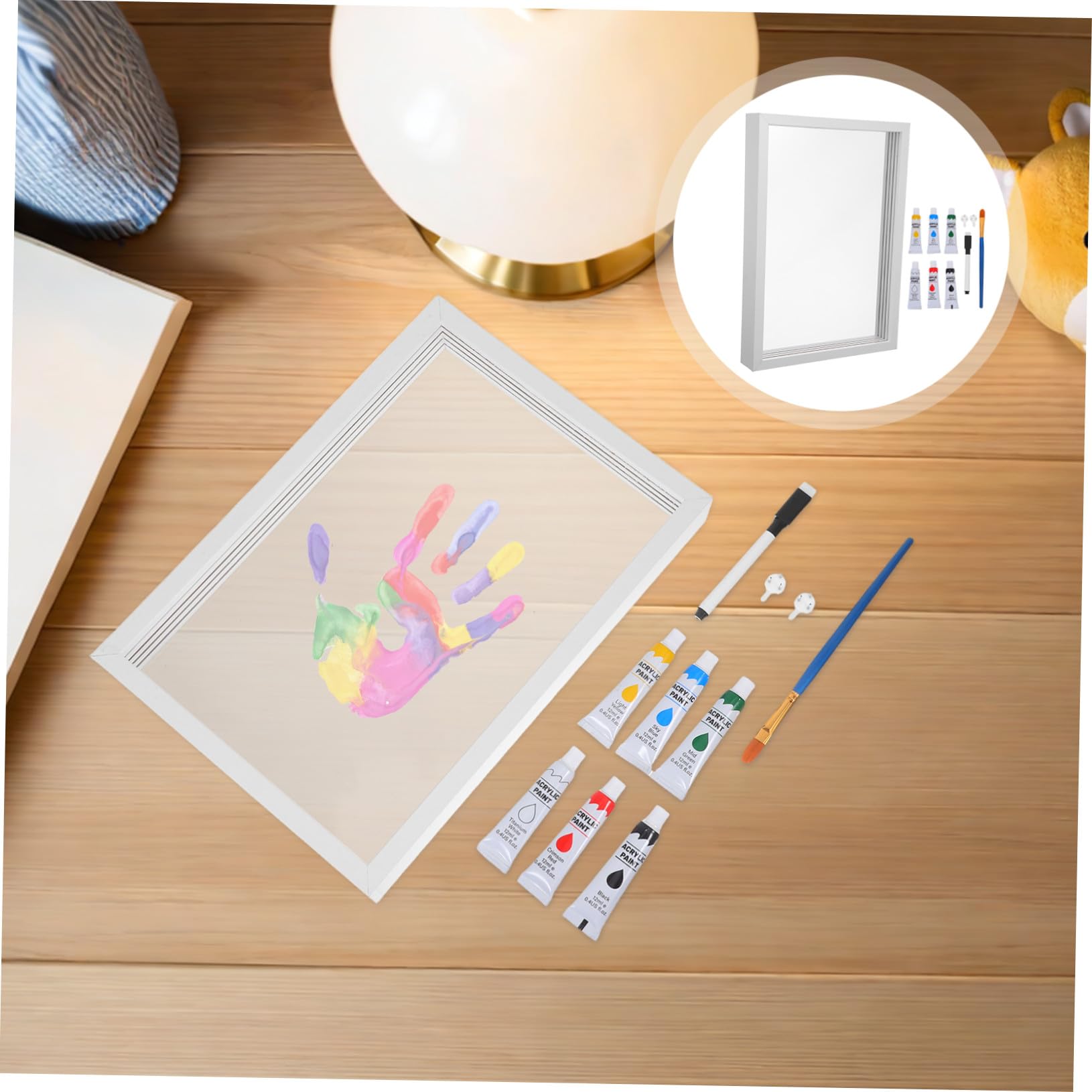 POPETPOP Kit Impronte di Mani Famiglia Cornice Legno per Ricordi Kit Calchi Mani Cornice Foto Ragazzo Ragazza Ragazza Scatola Esposizione Famiglia