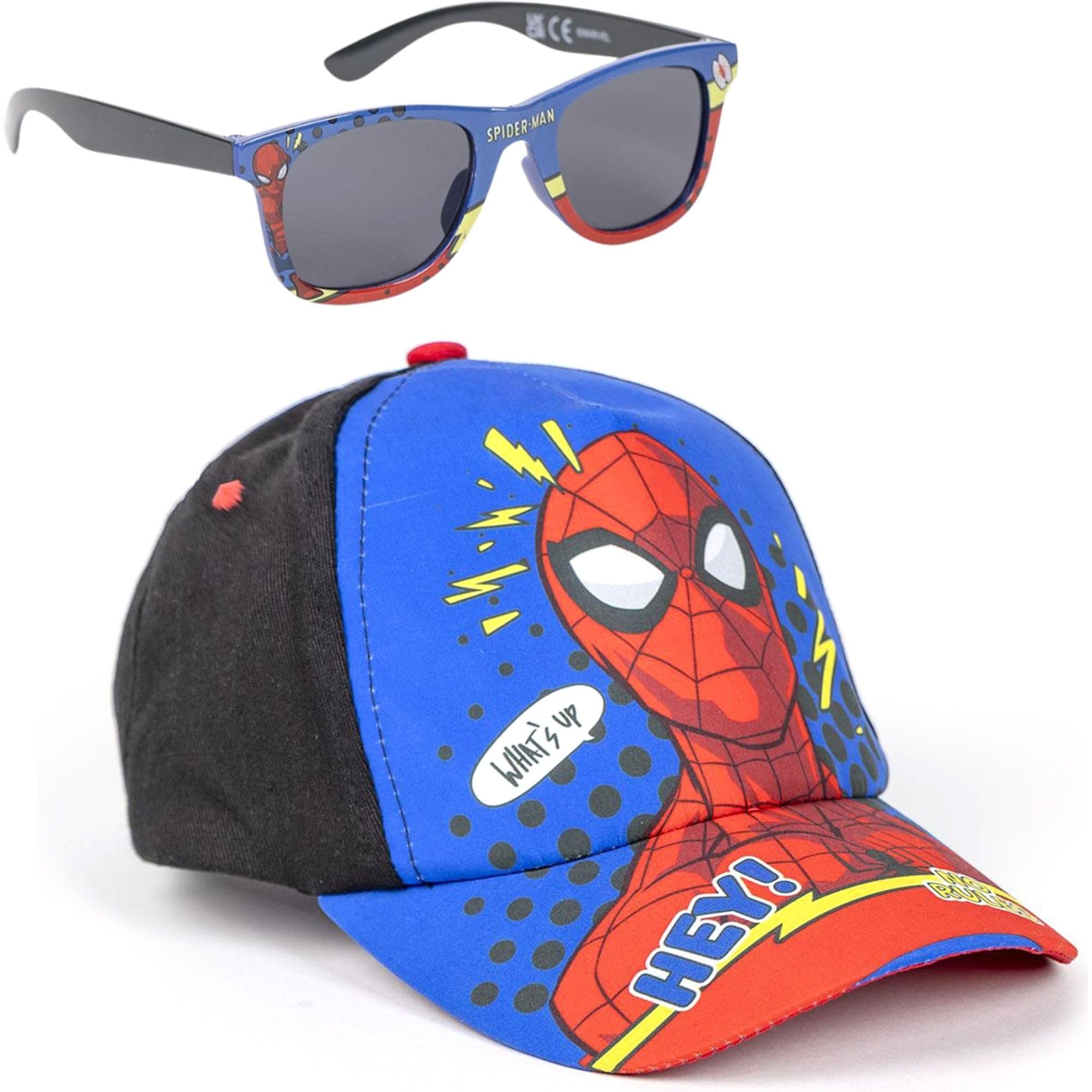 Cappellino e Occhiali Spiderman, Unisex, per Bambini, Design Originale, Regolabili e Leggeri, Ideali per L'Estate e Come Protezione Solare