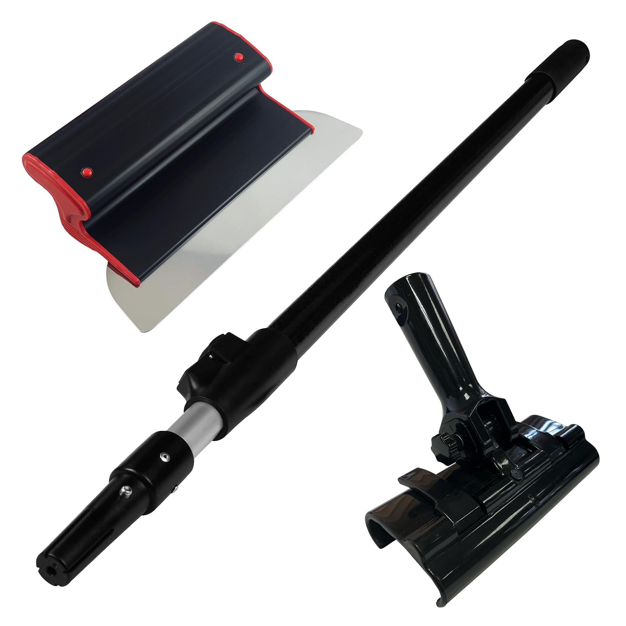 Spatola per superfici 25 cm, lama super flessibile 0,3 mm, manico in plastica ultra leggera + adattatore + manico telescopico da 1,6 m, set Ergoplast per levigare