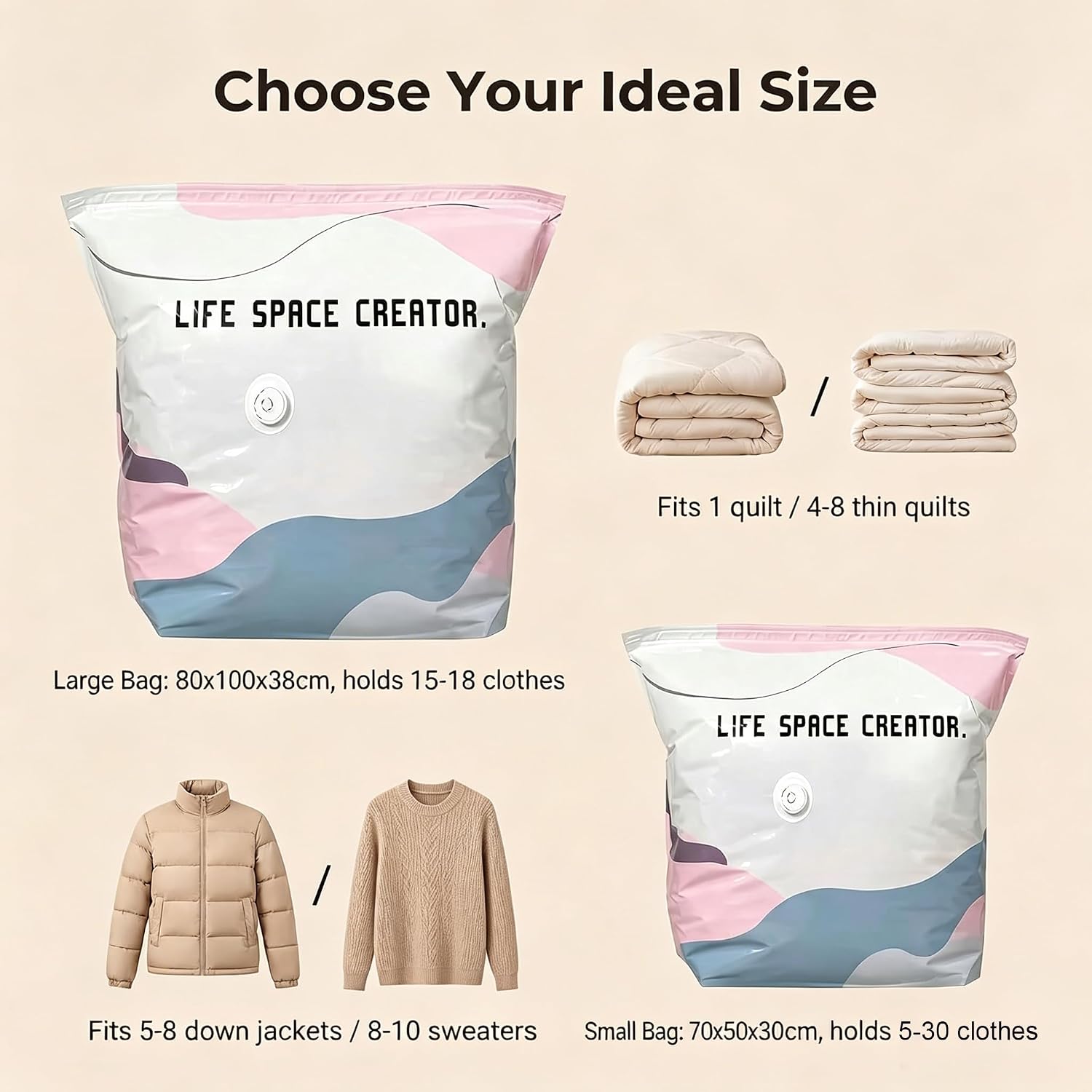 3 PACK No-Pump Cube Vacuum Storage Bags, 2026 New 3D Space Saver Compression Bags, Reusable Heavy-Duty Storage Organizer for Clothes, Bedding & Comforters, Travel & Home Use | 19.6"×27.5"×11.8"