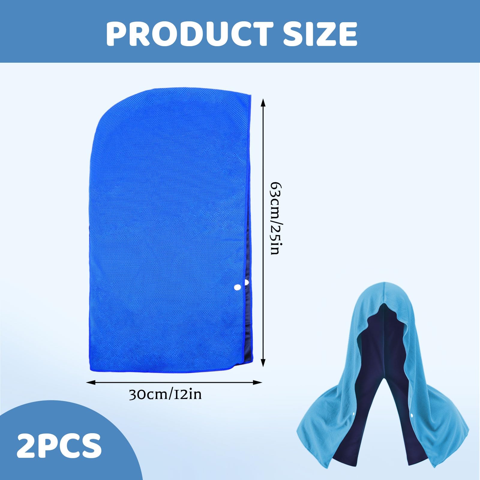 LELE LIFE 2 Pack Cooling Hoodie Towel for Neck and Face, Instant Cooling Towels for Hot Weather, UPF 50 Sun Protection, Soft Breathable Cooling Neck Wraps Cold Rag (Sky Blue + Navy Blue)