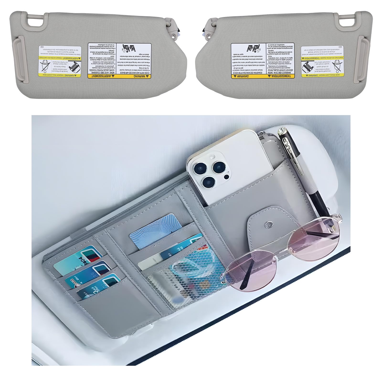 KruzeKraft Left & Right Side Sun Visor with Storage Bag for 2013-2018 Pathfinder 2014-2017 QX60, 2013 JX35, Gray Sunvisor Replacement 96401-9PB0A, 96400-9PB0A