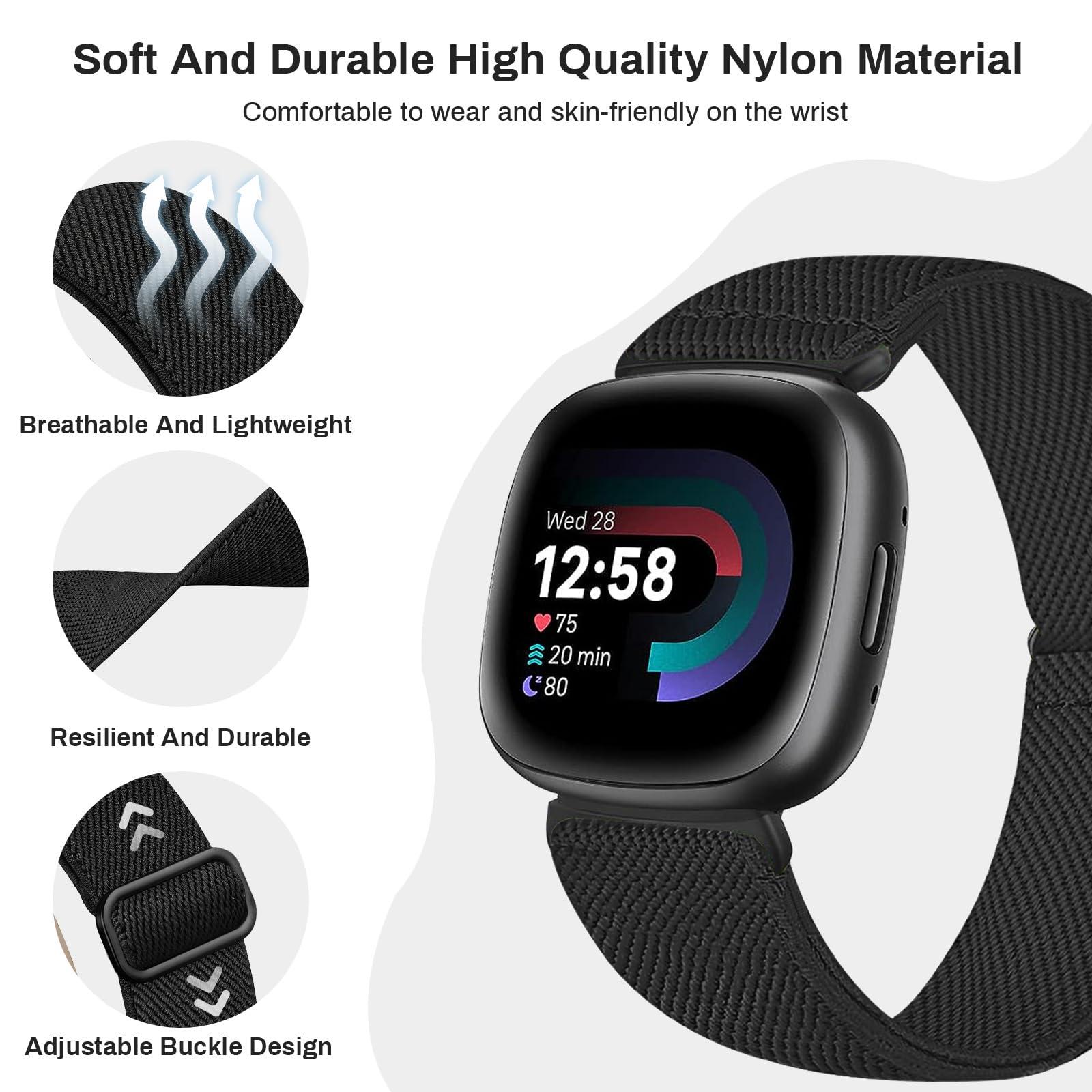 4 cinturin in nylon elasticizzato, compatibili con Fitbit Versa 4/t Versa 3/Fitbit Sense 2/ Sense, cinturini da allenamento morbidi e regolabili per uomo e donna