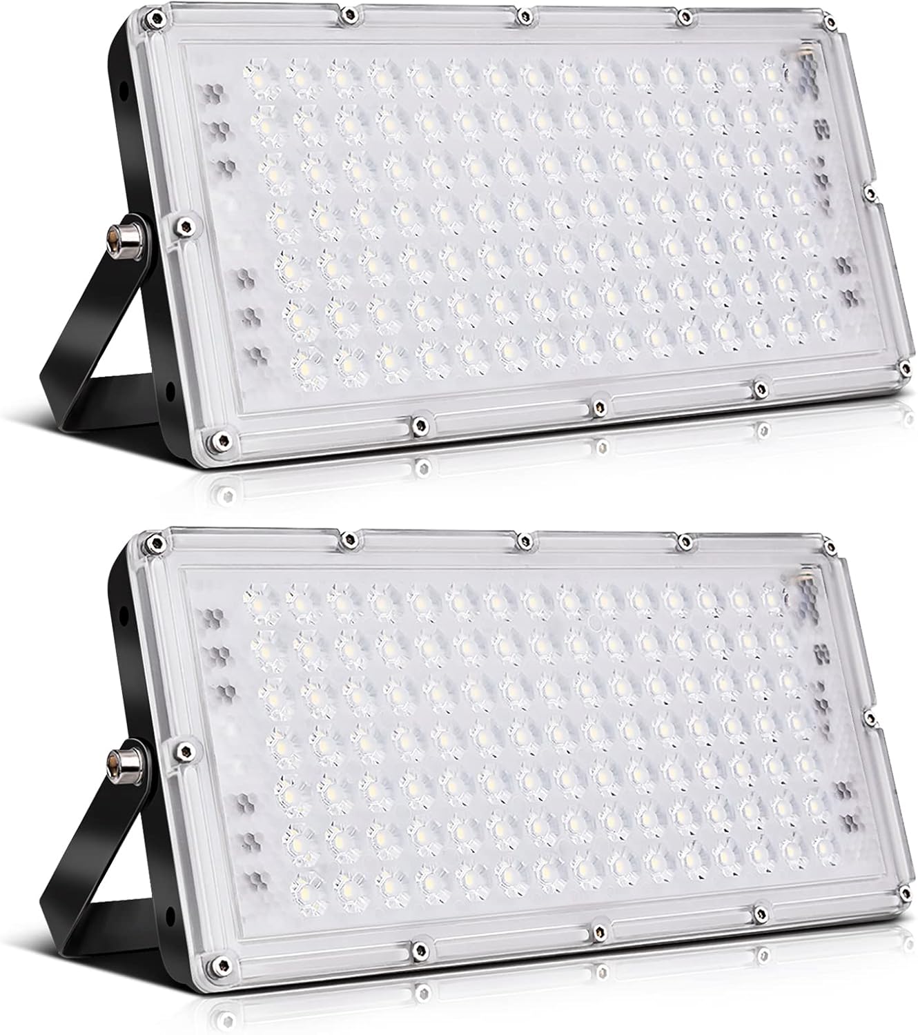 Viugreum 100W Flood Lights Outdoor, 8000LM Super Bright LED Work Light, 3000K Warm White LED Flood Light Outdoor, IP65 Waterproof Security Lights for Garage, Yard, Lawn, Garden, Stadium - 2 Pack