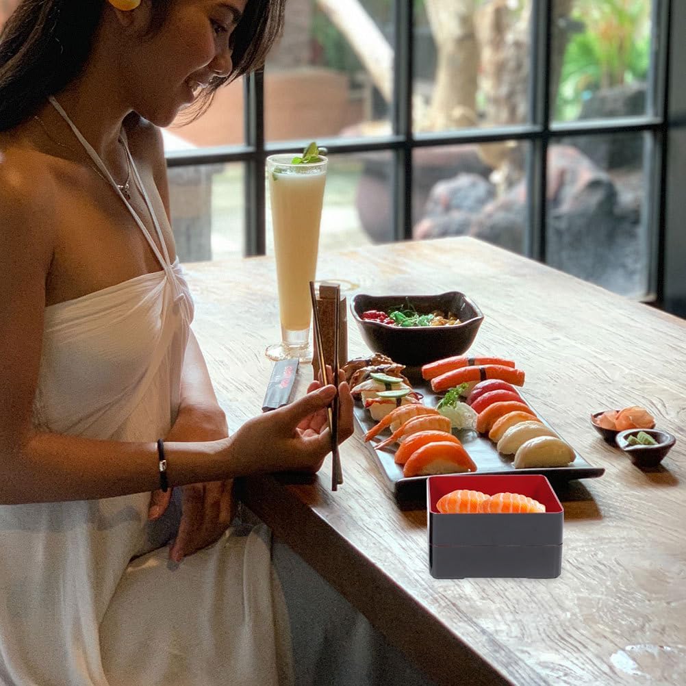 Luxshiny Japanese Bento Lunch Box Three Tiers Stack Box with Chopsticks Jubako Osechi Decorative Lunch Containers Picnic Sushi Bento Holder Case - Image 5