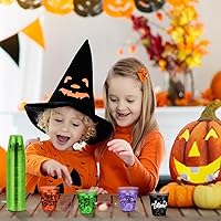 Vista 4 de Sunnyray 48 vasos de chupito de plástico para Halloween a granel de 2 onzas de plástico duro transparente, vasos desechables coloridos de sabor