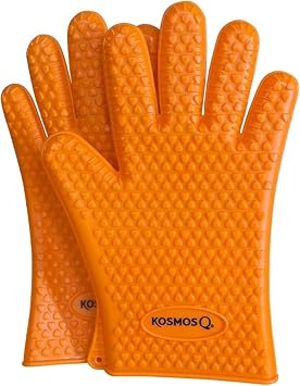 Kosmos Q Heat Resistant Grill Gloves, Gift, Double-Lined BBQ Gloves with Non-Slip Grip, Heat Protection for Grilling, Smoking, Baking, Cooking & Oven Use, One Size Fits Most, Black