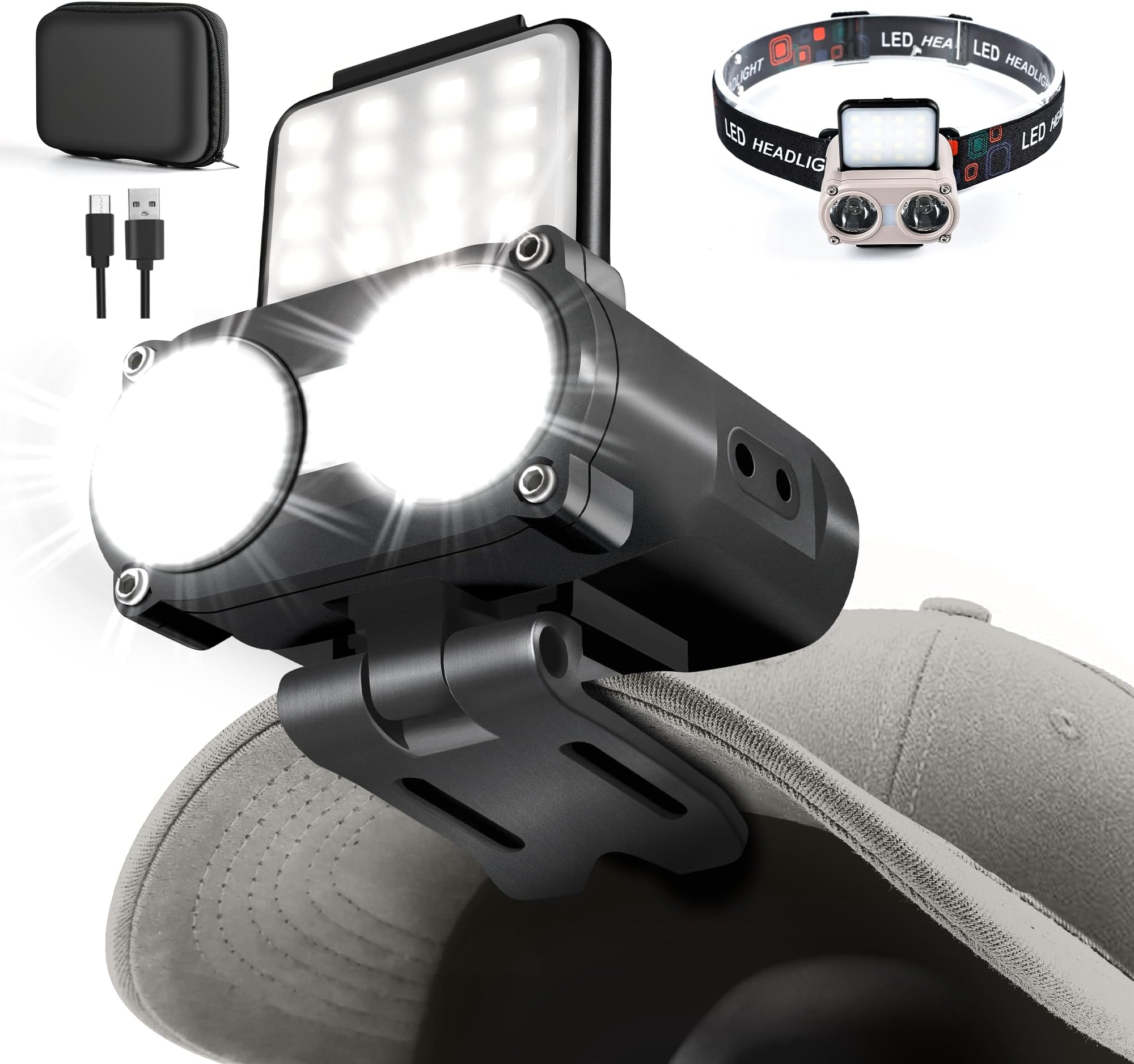 LED Hard Hat Light 800 Lumens Rechargeable Dimmable Clip on Light 180° Adjustable Hands Free Waterproof for Running Camping Hunting Cycling (Black)