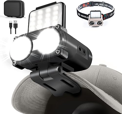 Luz LED para casco duro, 800 lúmenes, recargable, regulable, con clip, luces de casquillo, 180, ajustable, manos libres, linterna, linterna frontal