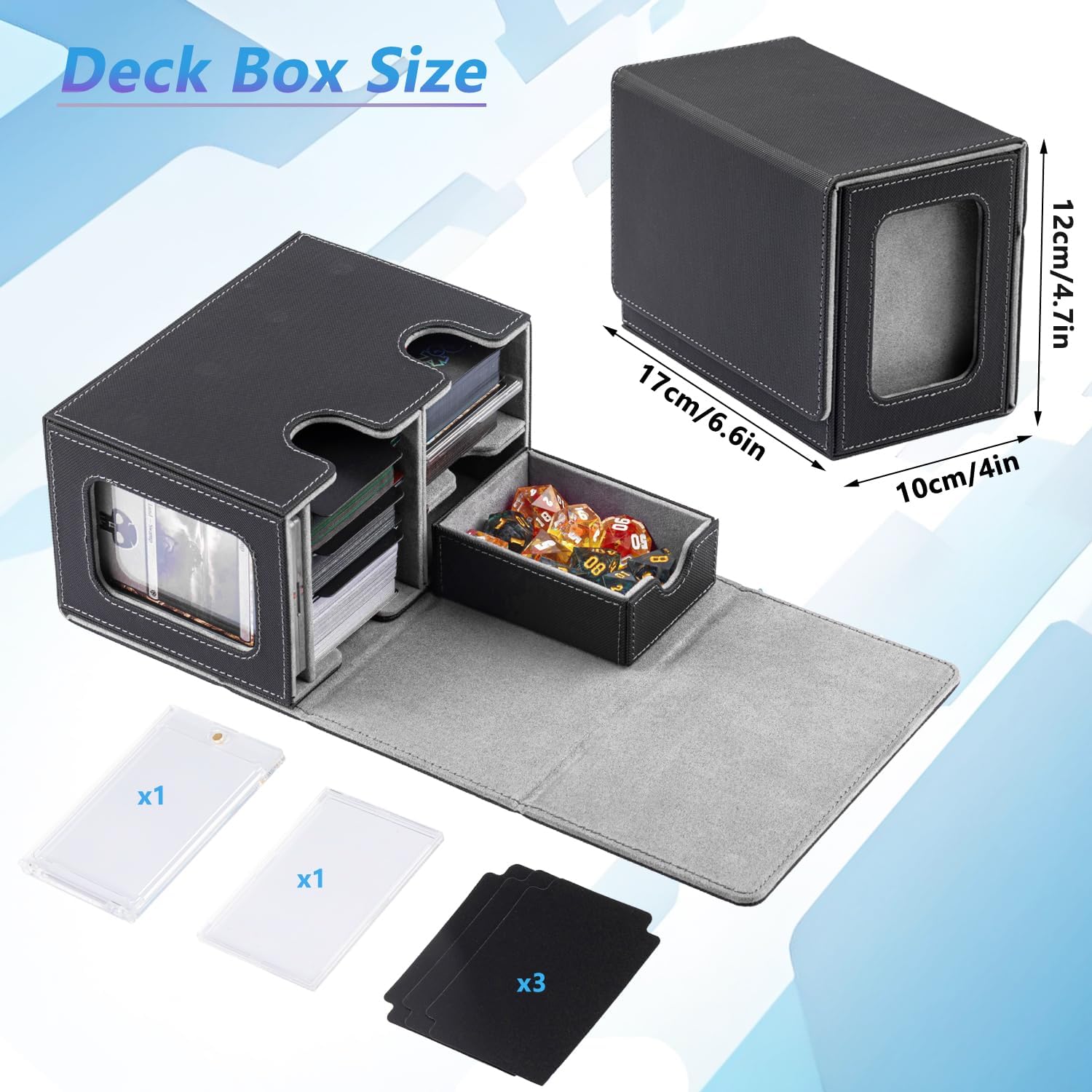WELLMILLER MTG Deck Box for Commander with Dice Tray,Designed for MTG Commander Card Deck Box Fits 200+ Double Sleeved Cards,Card Storage Box with 3 Dividers 2 card holder