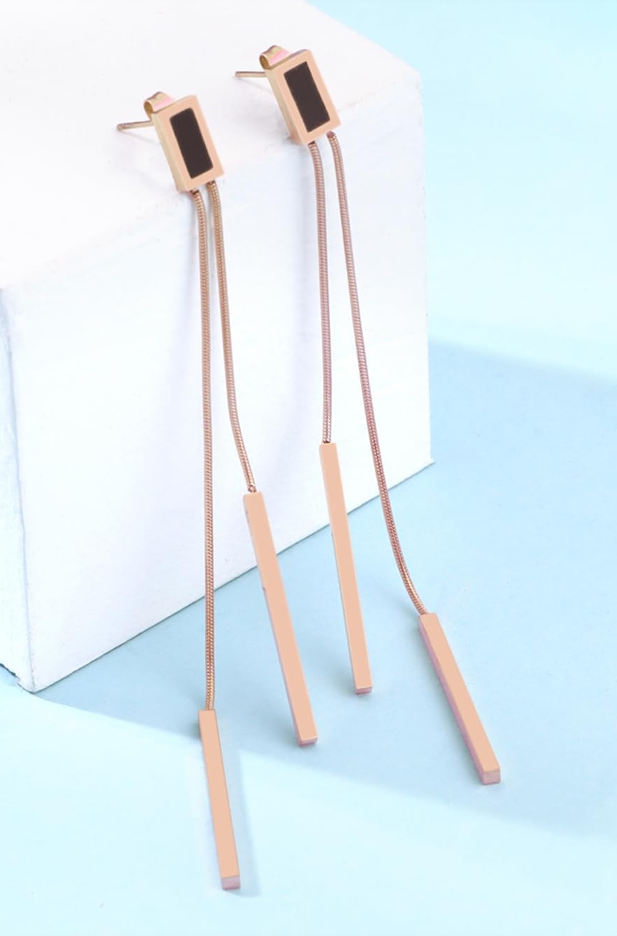 Danglers Earrings for Women | Rose Gold Earrings for Girls | Fashion Women Earrings | Stainless Steel Long Chain Dangler Earrings | Birthday Gift For Girls Anniversary Gift for Wife