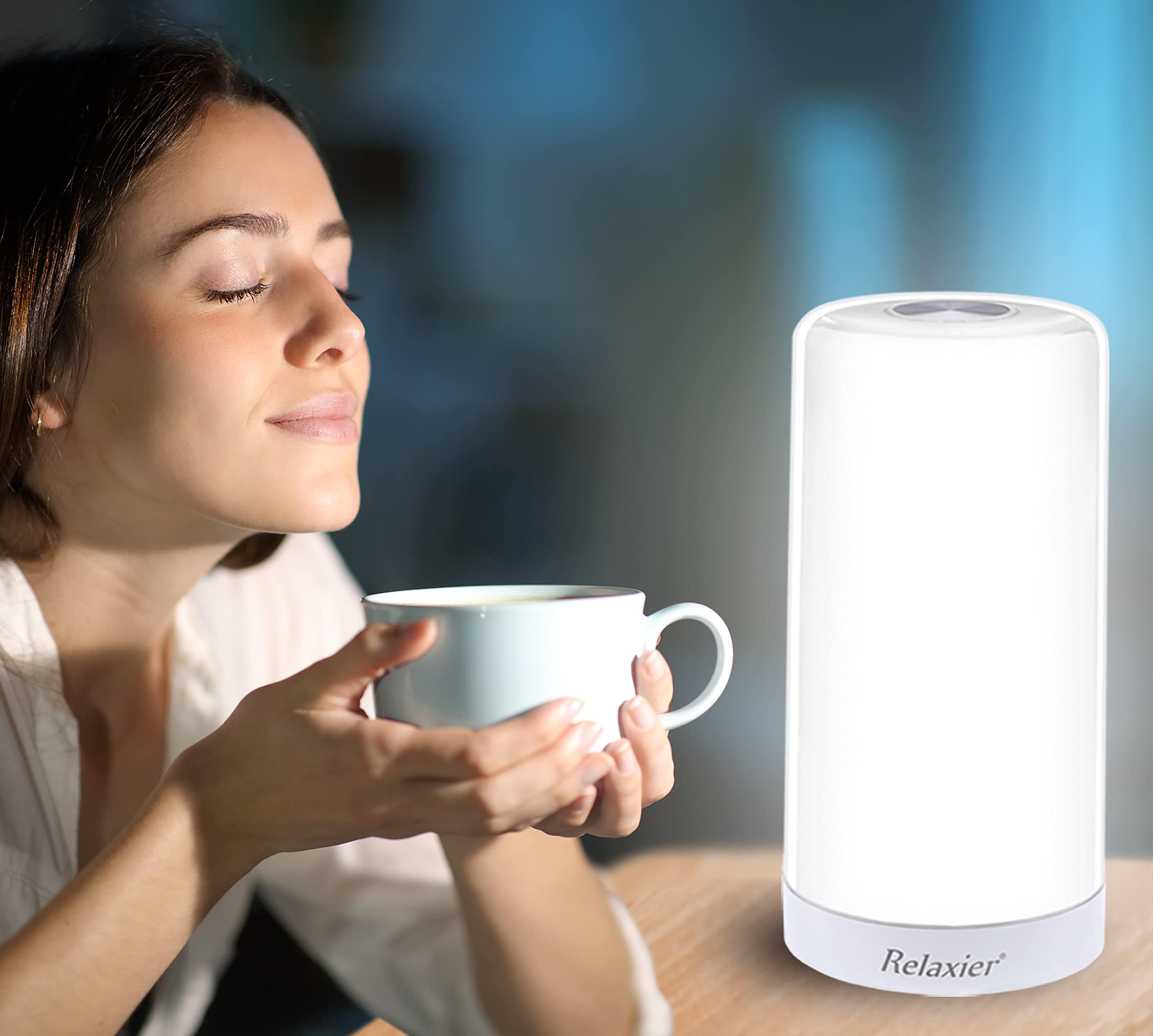RELAXIER10,000 LUX White Light Lamp with Smart Memory Function - UV-Free LED White Light - 360-degrees Touch Control Natural Daylight Lamp with 5 Adjustable Brightness Levels—1802G