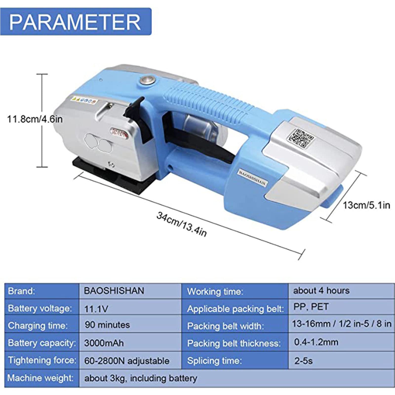 Kit di reggiatura Elettrico, Reggiatrice elettrica, Reggiatrice alimentata a Batteria, Tenditore per reggiatrice Elettrico, Reggiatrice Automatica Portatile, per 13-16 mm