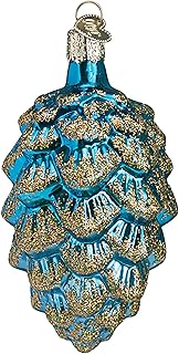 Old World Christmas Blue Ponderosa Pine Cone Glass Blown Ornament for Christmas Tree, Handcrafted Holiday Decoration, Nature Collection