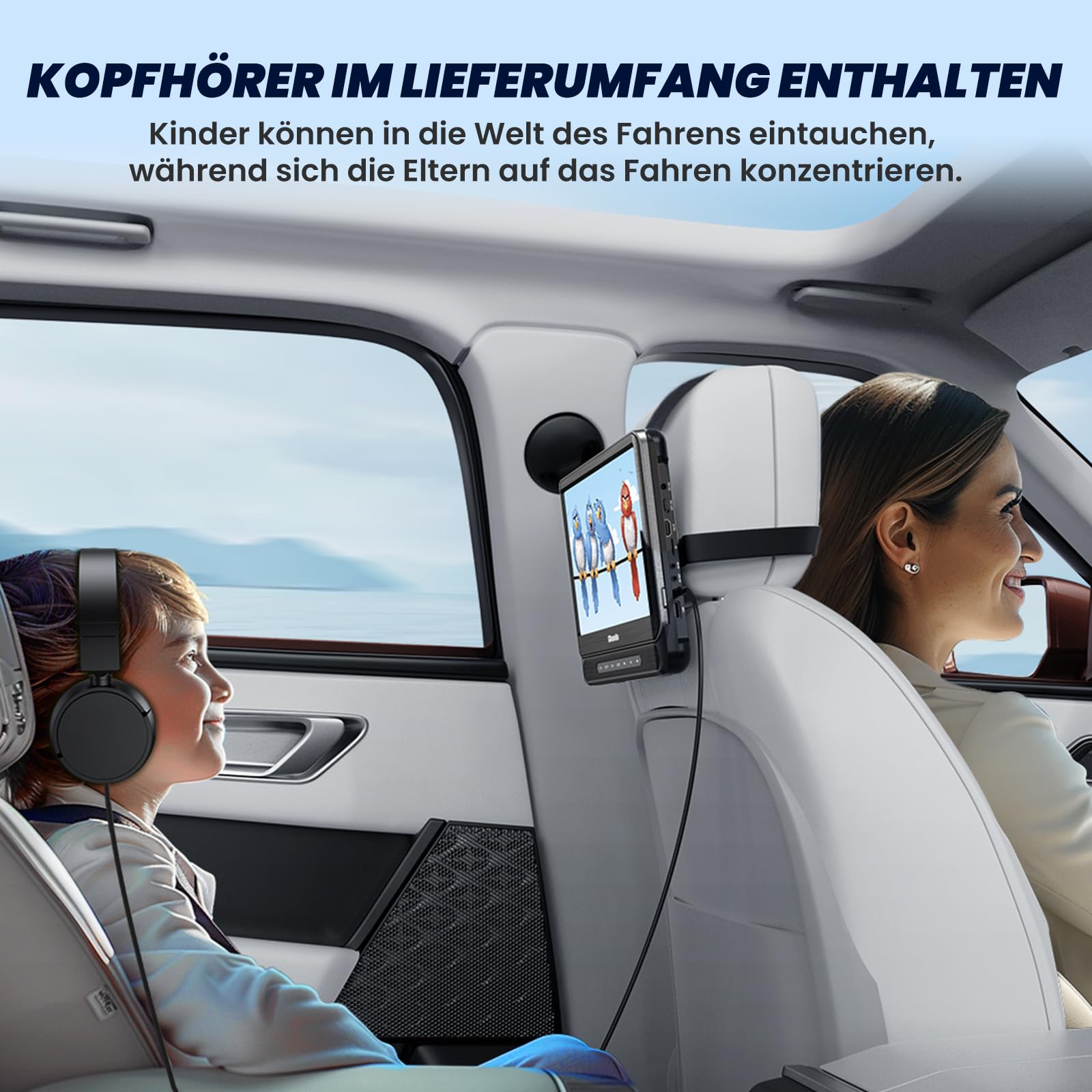 12'' Auto DVD Player für Kinder mit HDMI-Eingang, Tragbarer DVD-Player unterstützt USB/TF-Karte, AV-EIN- und -Ausgang, regionenfrei, letzter Speicher