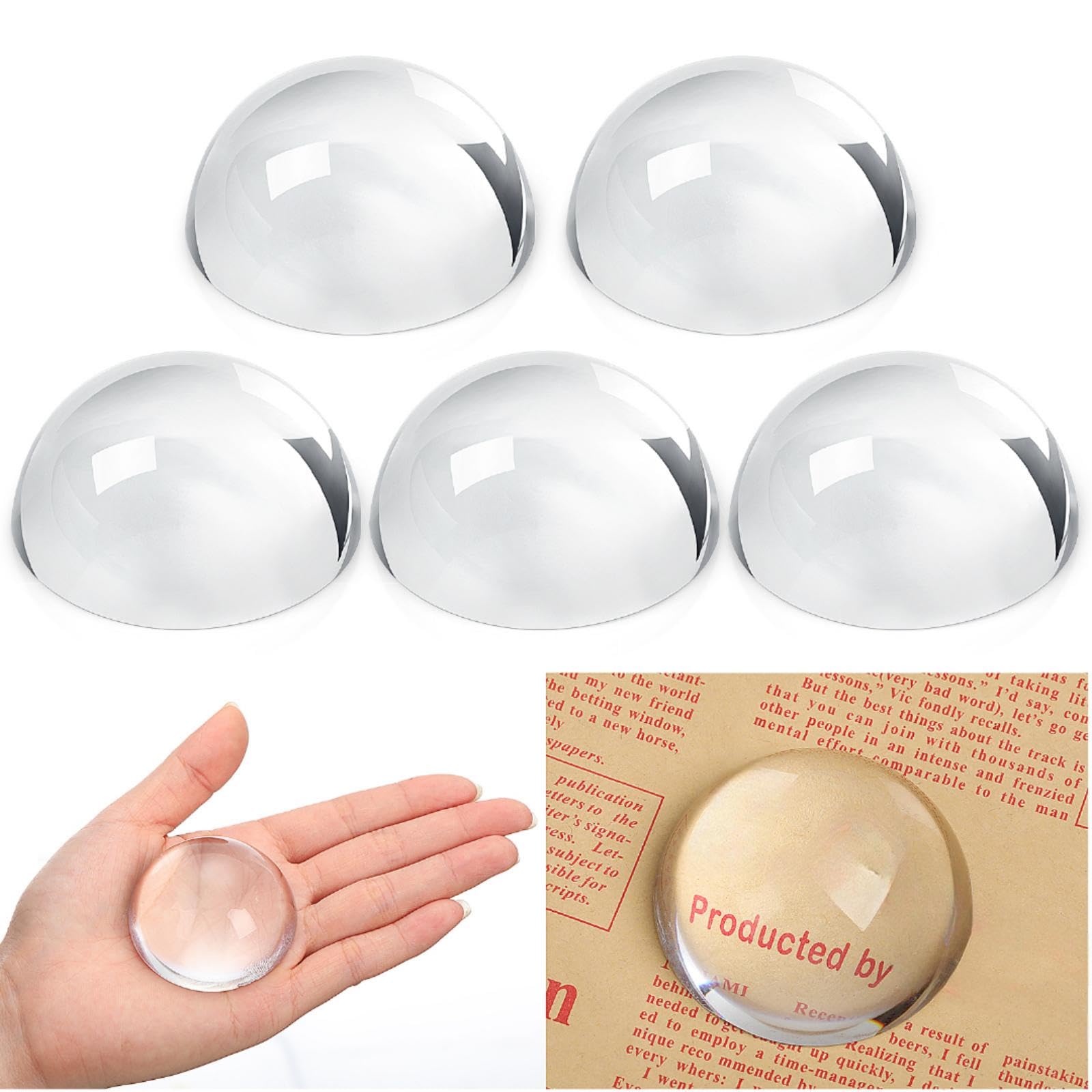Briwooody 6 Pcs Crystal Dome Magnifier Paperweights Glass Paperweight Reading Magnifying Glass Clear Optical Half Ball Lens for Office Desk Home Gift (1.97 Inch) 1.97 Inch 6
