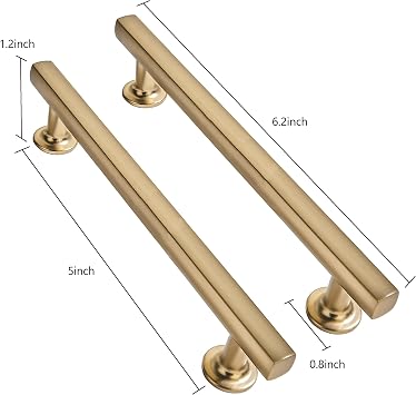 5 inch (128mm) 2 Pack Brushed Brass Cabinet pulls Solid Heavy-Duty Handles Hardware for Kitchen Badroom Drawer Square Pulls Cupboard Cabinets