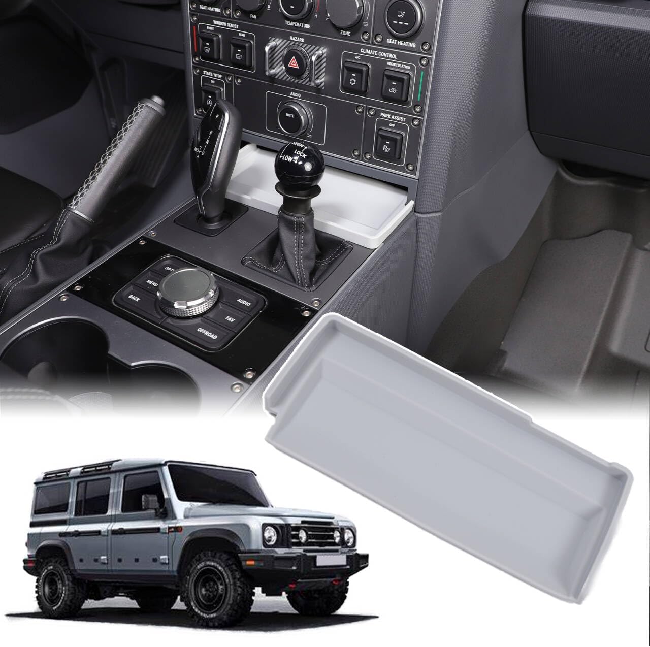 Car Center Console Storage Tray Compatible with Ineos Grenadier 2022-2025 Shift Storage Box Tray Non-Slip Storage Tray Interior Storage Box (Gray)