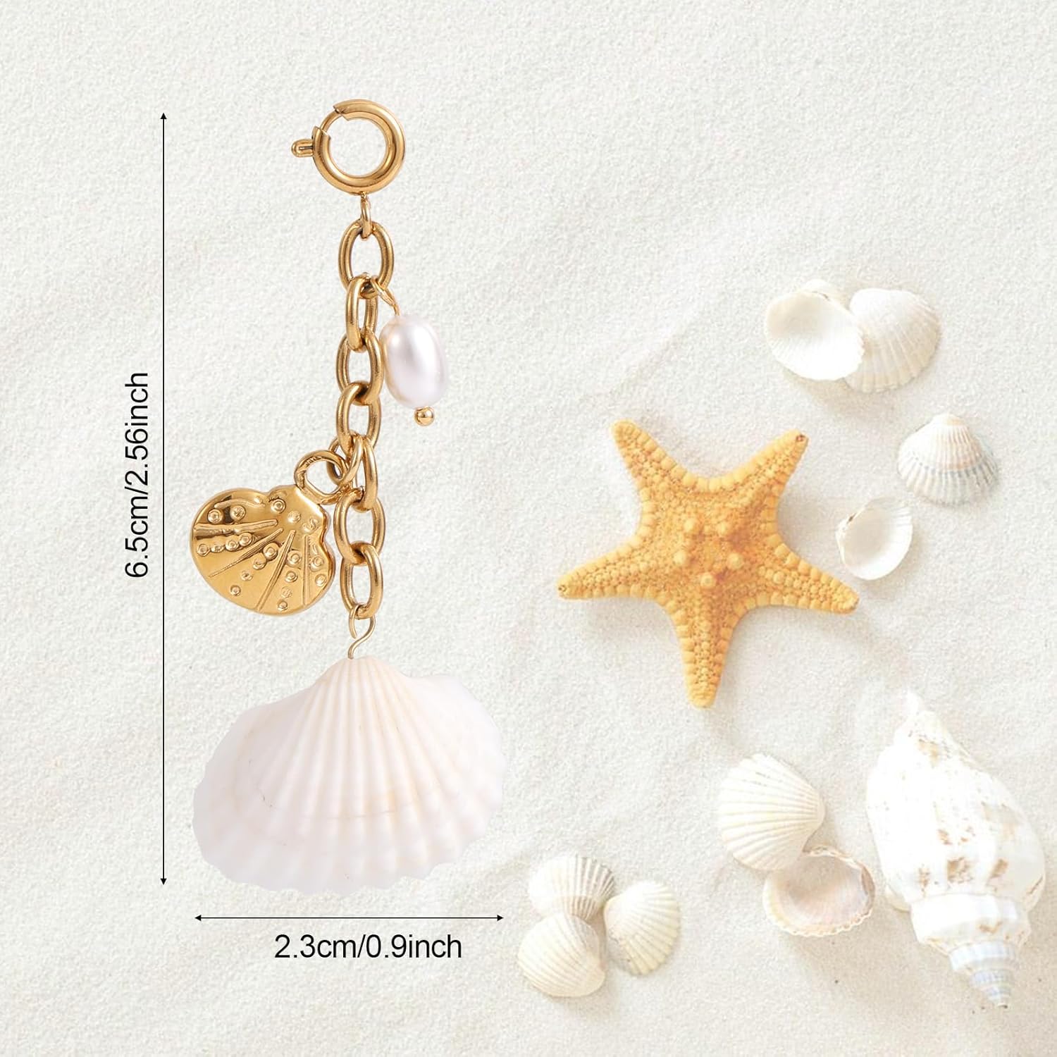 Seashell Keychain for Women, Beach Bag Charm Coastal Ocean Key Ring Shell Handbag Purse Accessory Nautical Beachy Gift for Summer & Tropical Holiday Beach Party Jewelry - Image 2