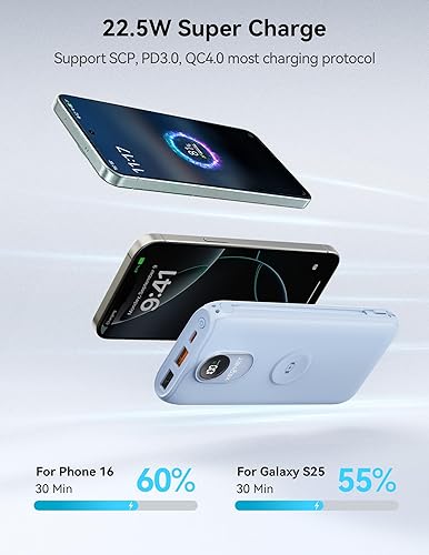 Miniatura 3 de Portable Charger, 10000mAh 22.5W Fast Charging Power Bank with Built in Cable & Wall Plug, Travel Essential Battery Pack with LED Display, External