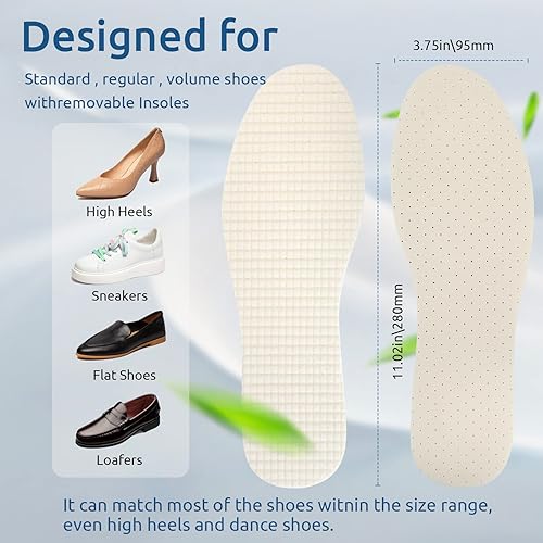 Miniatura 3 de 7 pares de plantillas de zapatos descalzos, plantillas transpirables para zapatos, plantillas de espuma de látex, lavables y cortables, plantillas