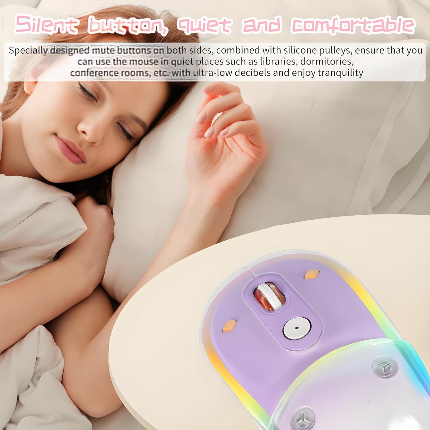 elec Space Cute Wireless Bluetooth Mouse - Rechargeable Silent Mouse with Magnetic Sand Cover, 3 Mode Connectivity, RGB Lighting, Ergonomic Design for Home, Office & School Use (Purple)