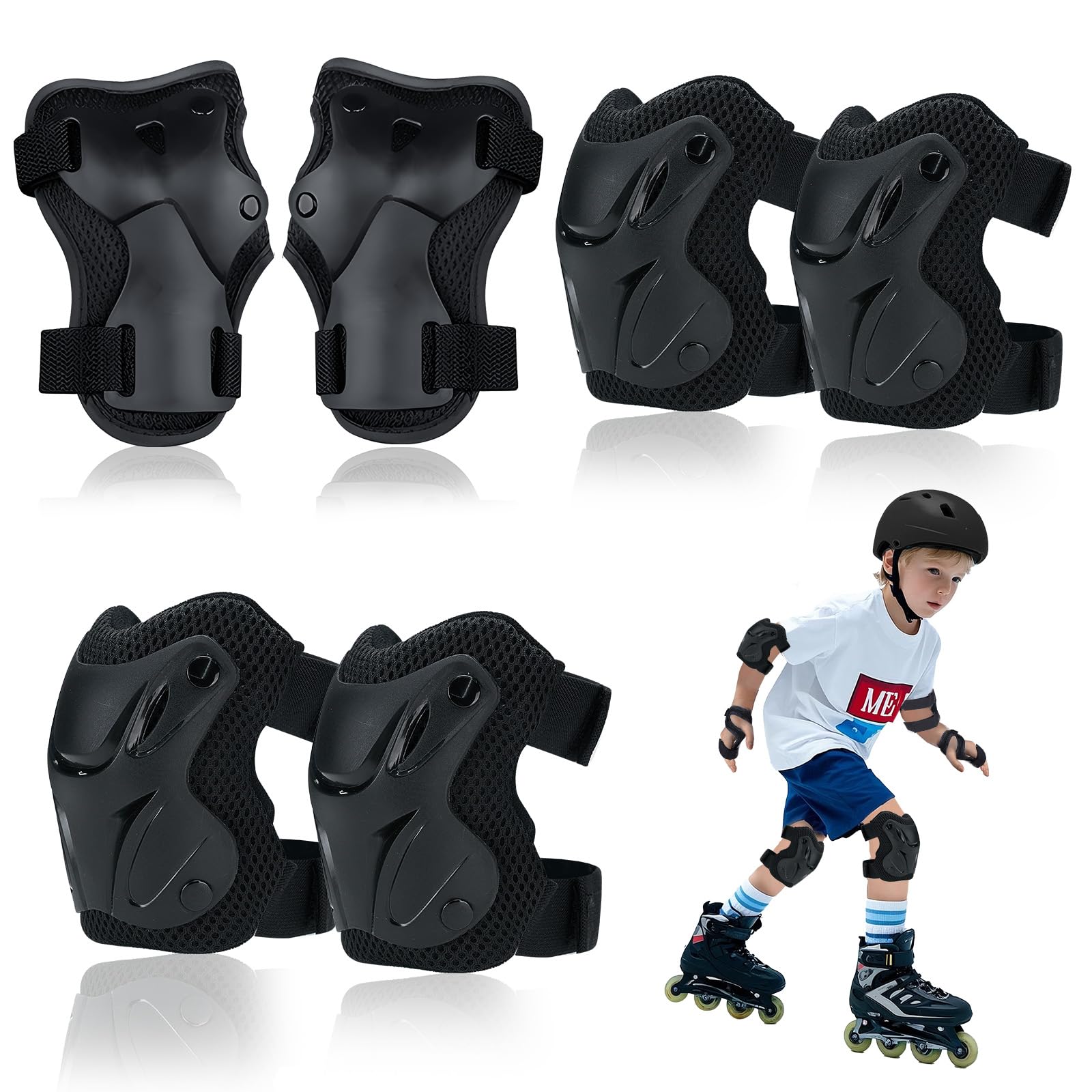 Kit Protection Enfant 6 Pièces – Genouillères, Coudières Et Protège-poignets, Ajustables, Pour Roller, Skate, Trottinette, VTT, Anniversaire