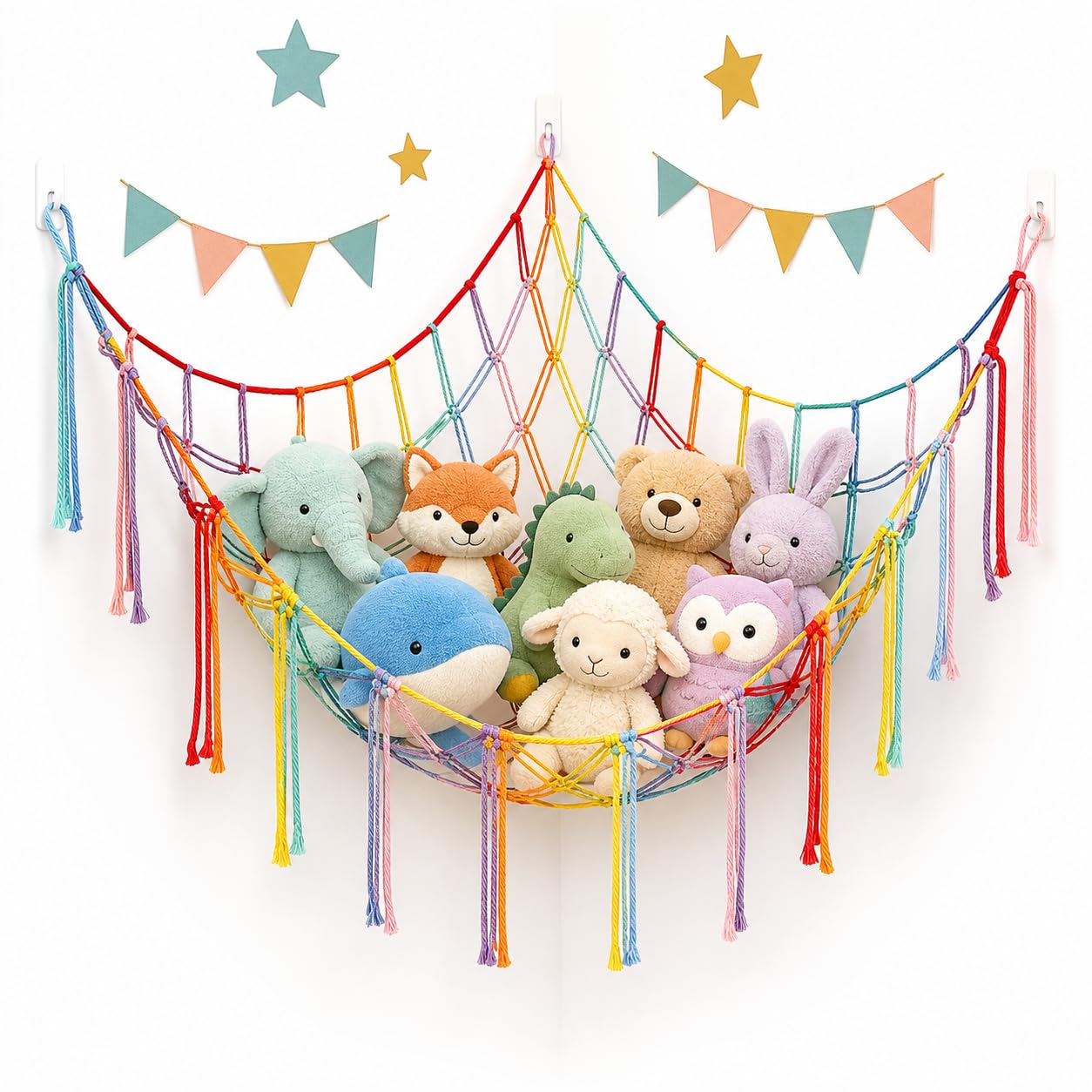 Hammock, Corner Toy Storage Net for Stuffed Animals, Cotton Macrame