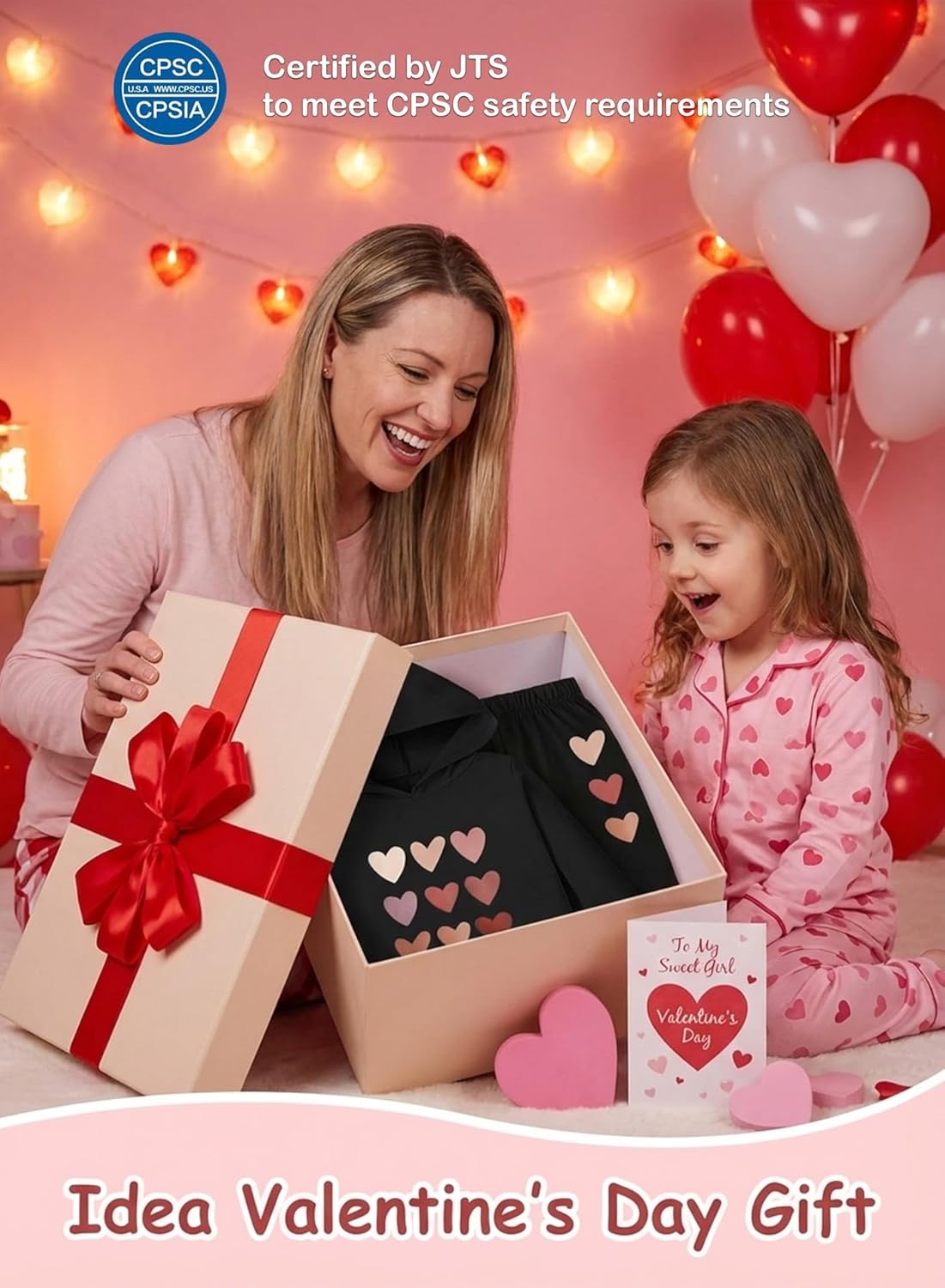 Cute Toddler Girls Sweatsuit - Valentines Heart Print Kids Fall Clothes Set Hoodie Sweatshirt Pants Spring Outfits - Image 6